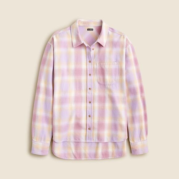 J.Crew Relaxed Button Up Shirt Womens XXL Pink Yellow Plaid Flannel Long Sleeve - Picture 2 of 8